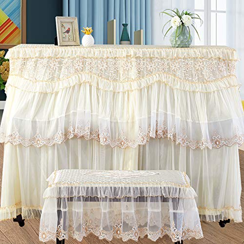Umora Piano Cover, Dustproof Chair Cover, Protective Cover, European Style, Embroidered with Lace, Stylish, Cute, Durable Set (Piano Cover + Single Ch
