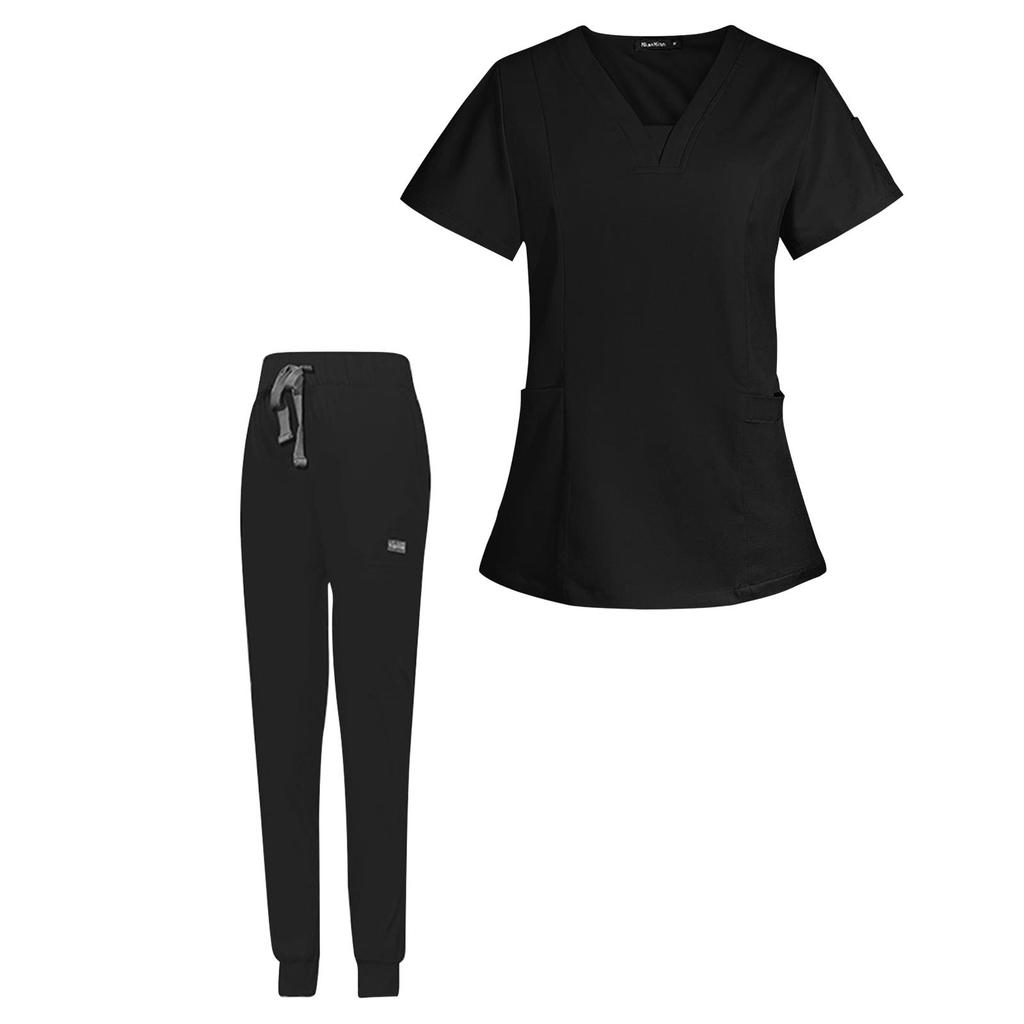 Female Scrub Set, V Neckline Machine Washable Beauty Parlour Comfortable with Multi Pockets Nurse