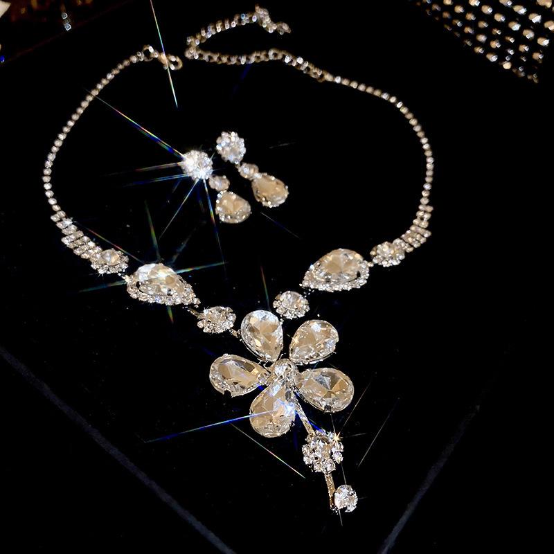 Luxus Perlen- & Diamant-Wassertropfen-Ohrring- & Halsketten-Set - Elegante High-End Damenmode