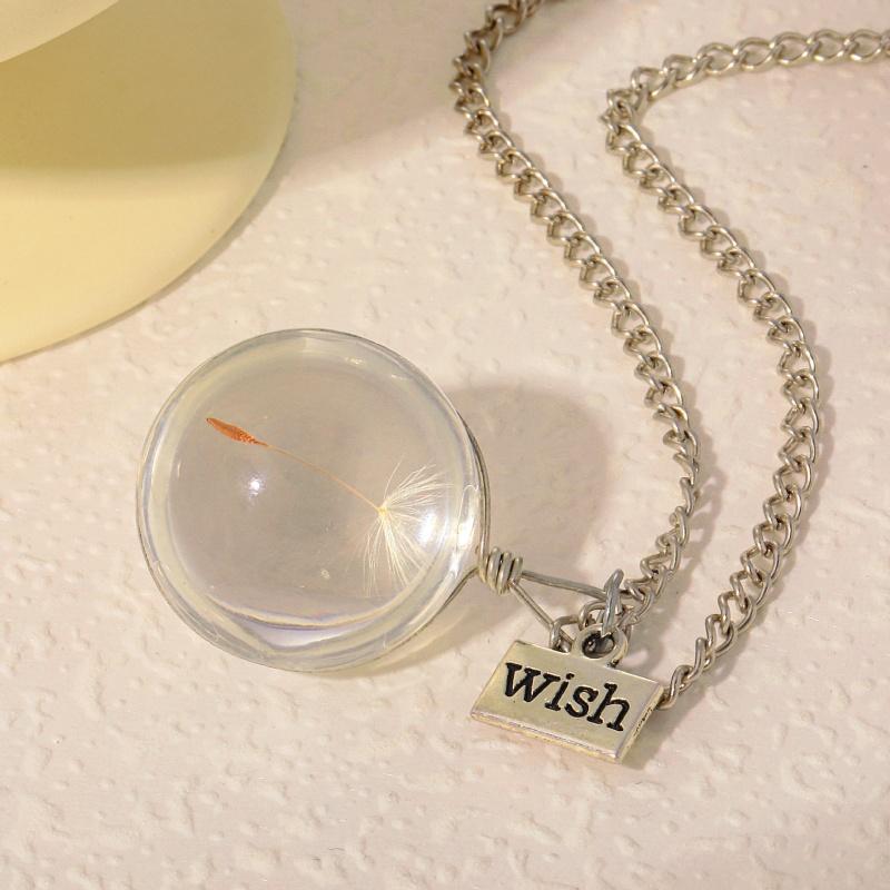 

Fashion Handmade Dandelion Dried Flower Plant Specimen Glass Ball Necklace Pendant Zircon Wholesale