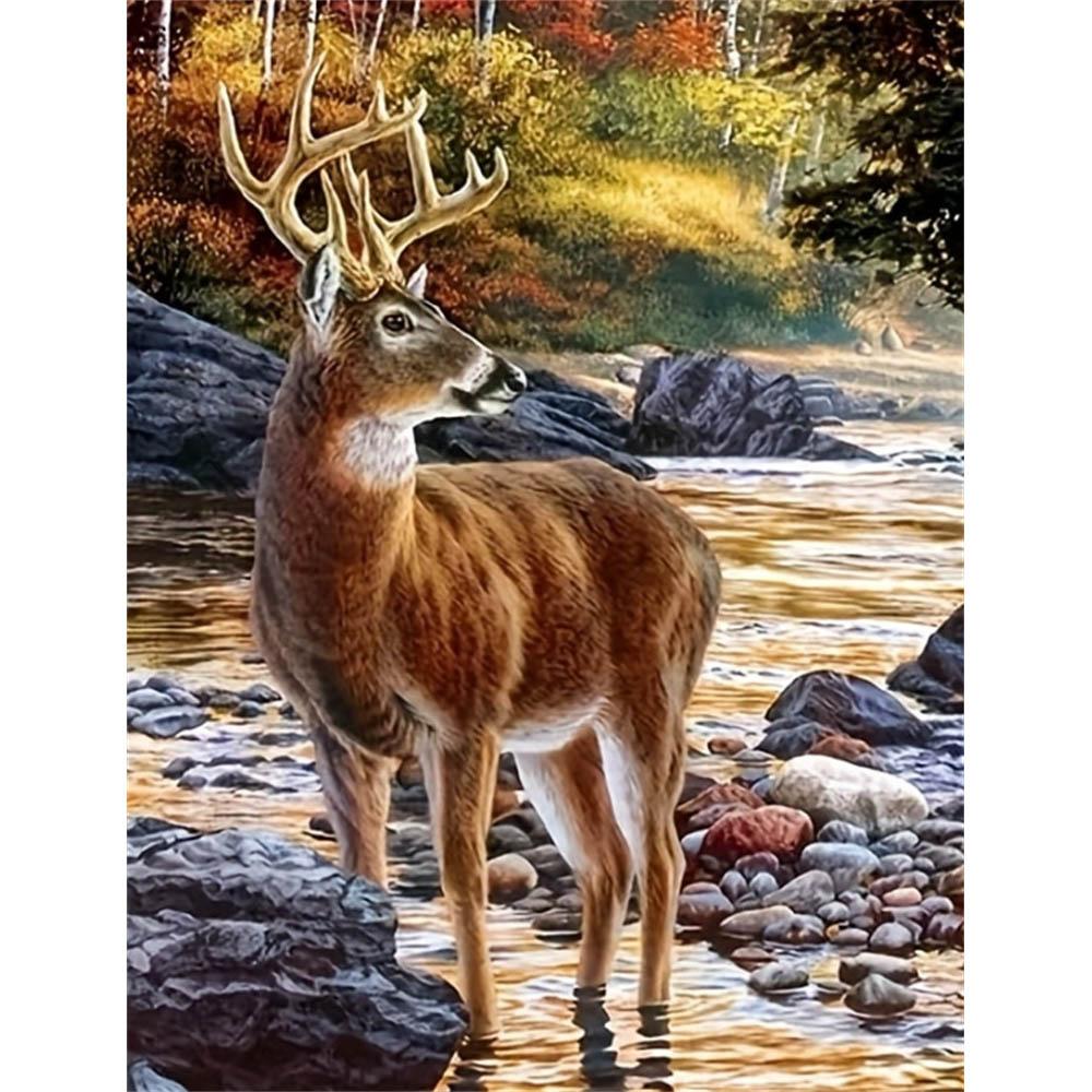 

5D Diamond Art Kit, DIY Deer Round Diamond Cross Stitch Craft and Art, Decorative Home Wall Mural Round 20x30cm