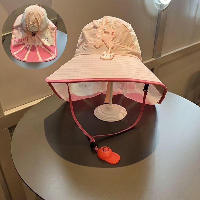 Kids Wide Brim Sun Hat Solar Rechargeable Fan Neck Flap Uv Protection For Summer Beach Activities