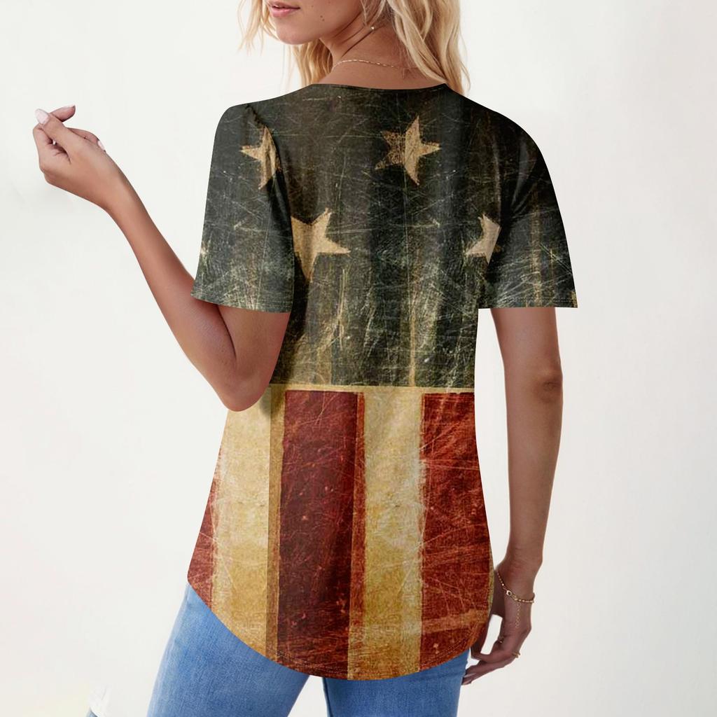 Damenmode Lässig Plissee V-Ausschnitt Kurzarm T-Shirt Tops