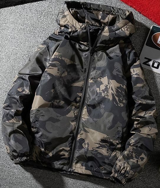 Aspersio Camouflage Long Military Warm Outerwear for Street American Military Mountain Nylon Outer Dark Green Zip-Up Hoodie, Sleeve, Hooded, Style,