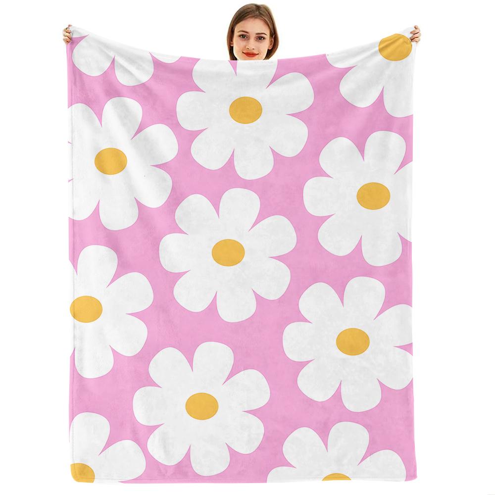 Pink Base Maroon Sketch Floral Cartoon Anime Print Flannel Blanket Soft Warm Throw for Kids Bedroom Sofa Christmas Office Car