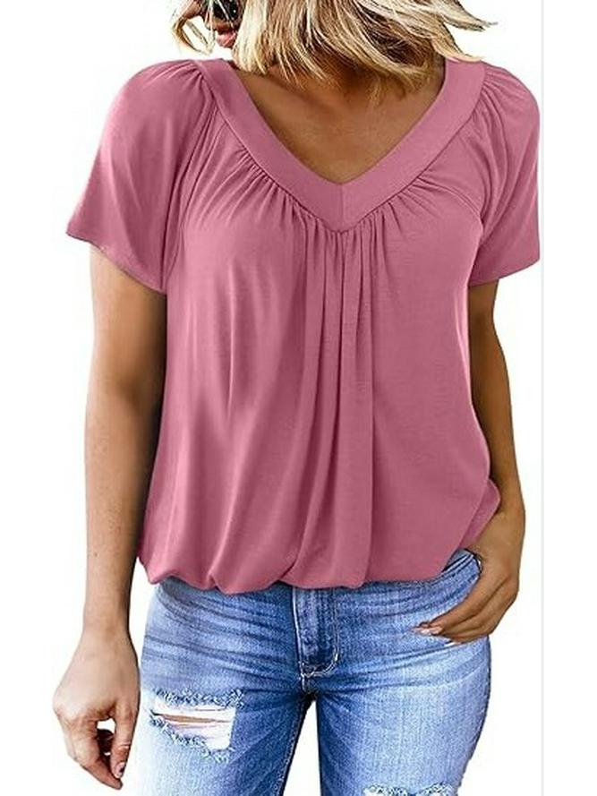 2025 V-Neck Raglan Sleeve Ruffled Casual T-shirt