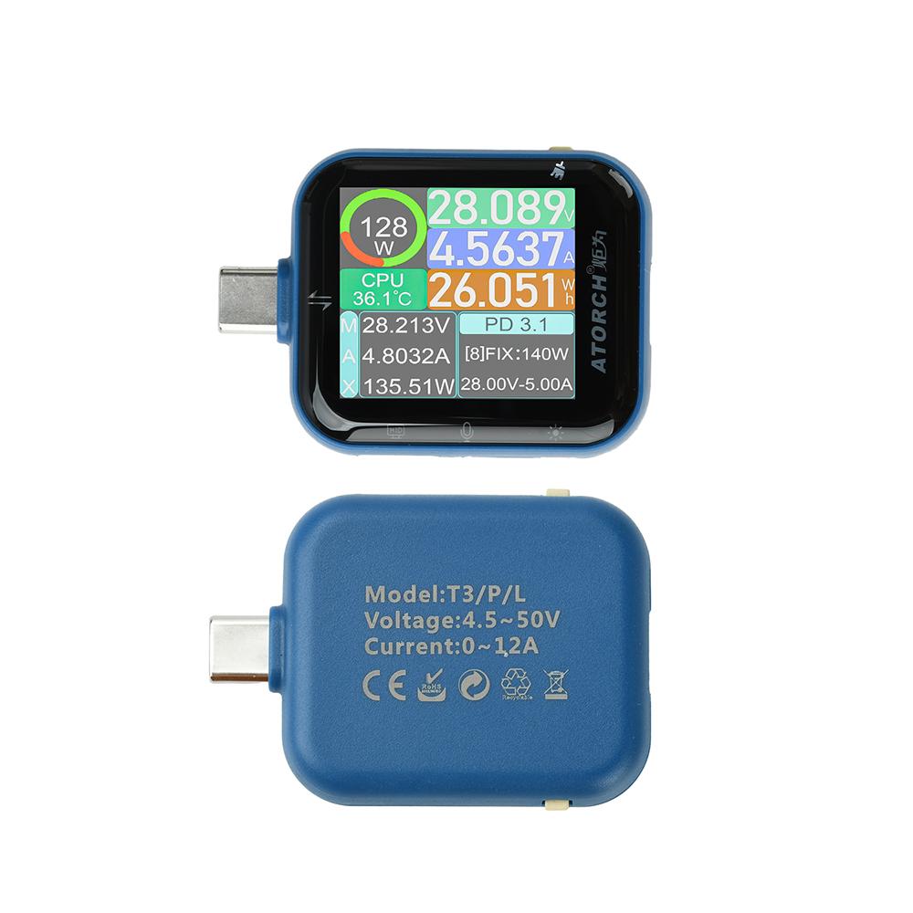T3 Capacitive Touch Power Meter USB Type-C Charging Tester DC 4.5-50V 6A High Precision Digital Voltage Current CPU Temp Meter