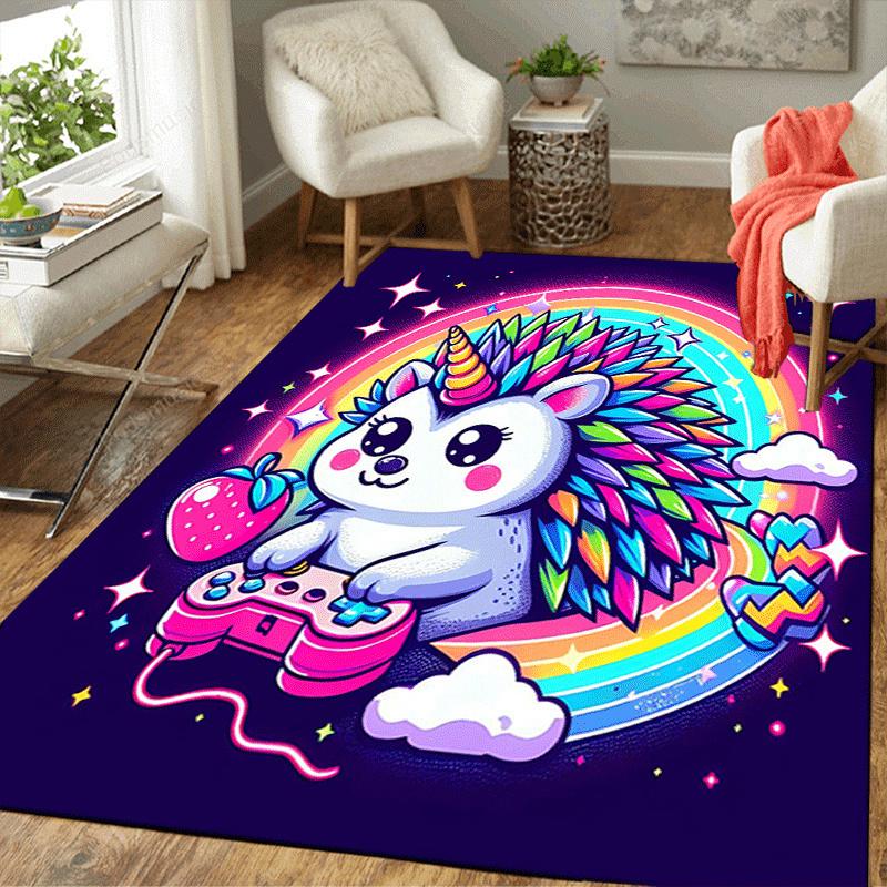 1pc Colorful hedgehog playing games Print, Design Indoor Area Rug - Soft, Anti-Slip, and Durable Gaming Room Decor for Bedroom