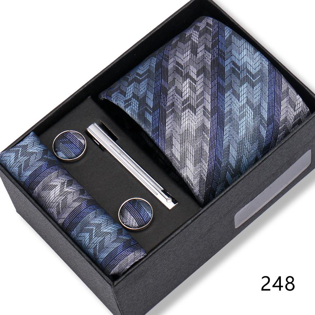 Ensemble Cadeau Boîte Pochette de Costume pour Homme Cravate Rayée Polyester Mode Premium Mariage Affaires