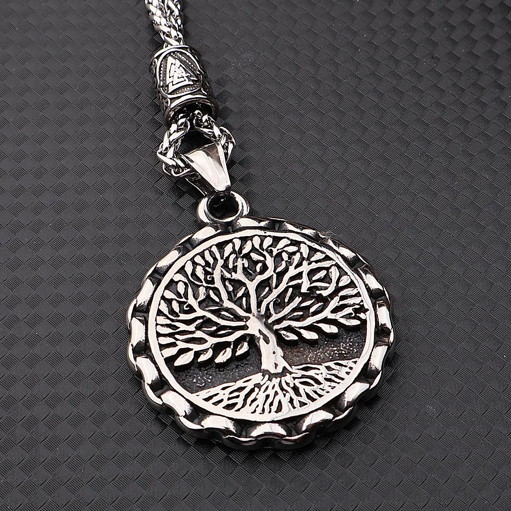 Norse Mythology Yggdrasil Viking Tree of Life Necklace Men Stainless Steel Viking Rune Pendant Necklace Jewelry