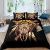 Cow Skull Duvet Cover Queen Sunflower Cattle/Bull Skeleton Bedding Set Botanical Floral Leaves Boho Tribal Polyester Quilt Cover