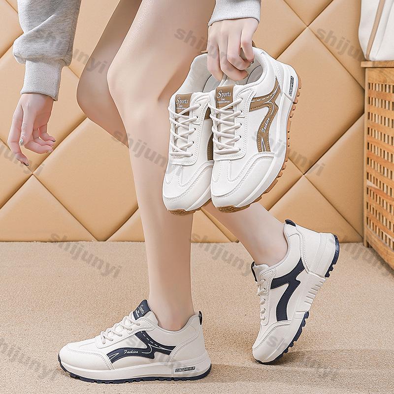 Fashion Women's White Sneakers Autumn Lightweight Comfortable Outdoor Non Slip Running Shoes Fashion Cross Tied Soft Sole Casual Shoes