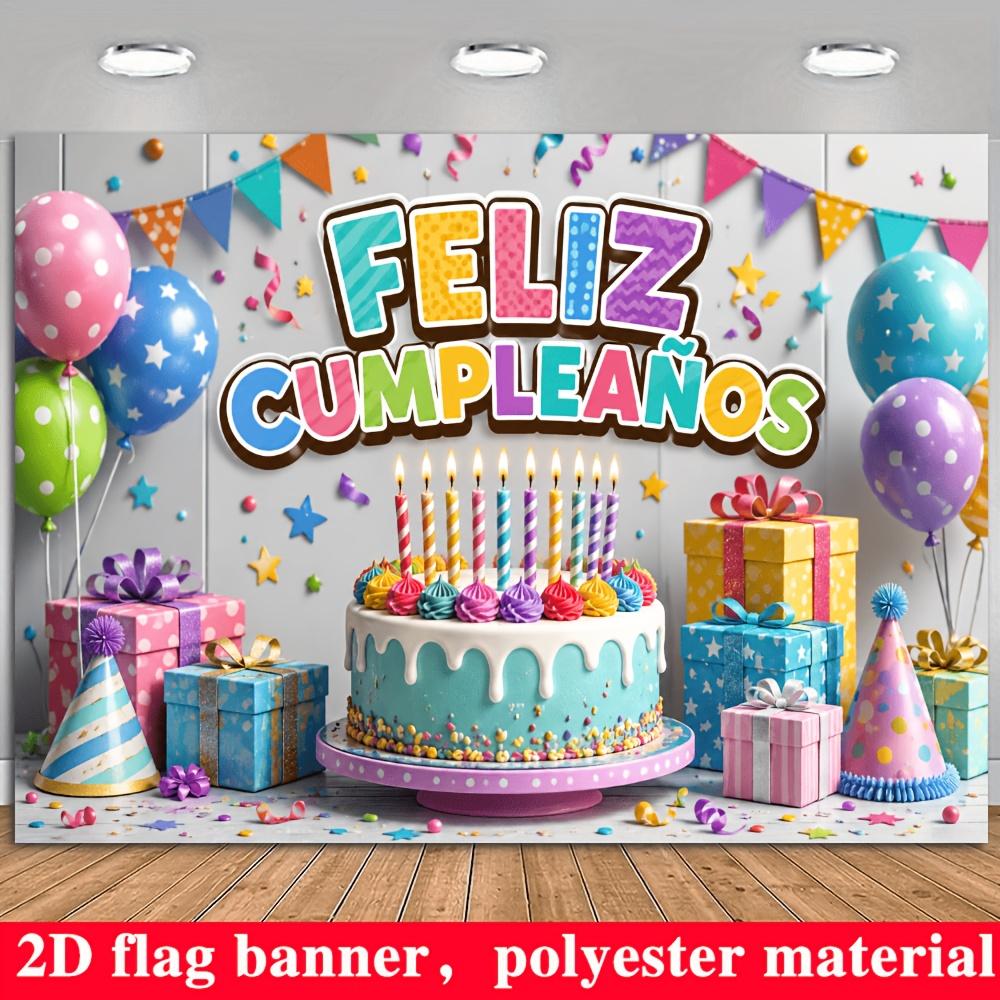 Colorful Birthday Party Banner Backdrop Cake Balloons Gift Boxes Polyester