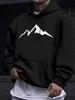 American And European Style Unisex Autumn Winter Print Hoodie Long Sleeve Sweatshirt, Minimalist Mountain Silhouette Print Hooded Sweatshirt, Mori Lit