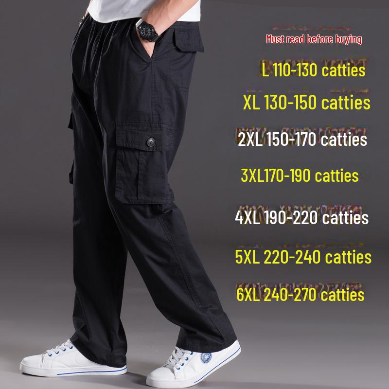 Men's Summer Workwear Casual Washed Cotton Pants, Multi-Pocket, Plus Size M-6XL