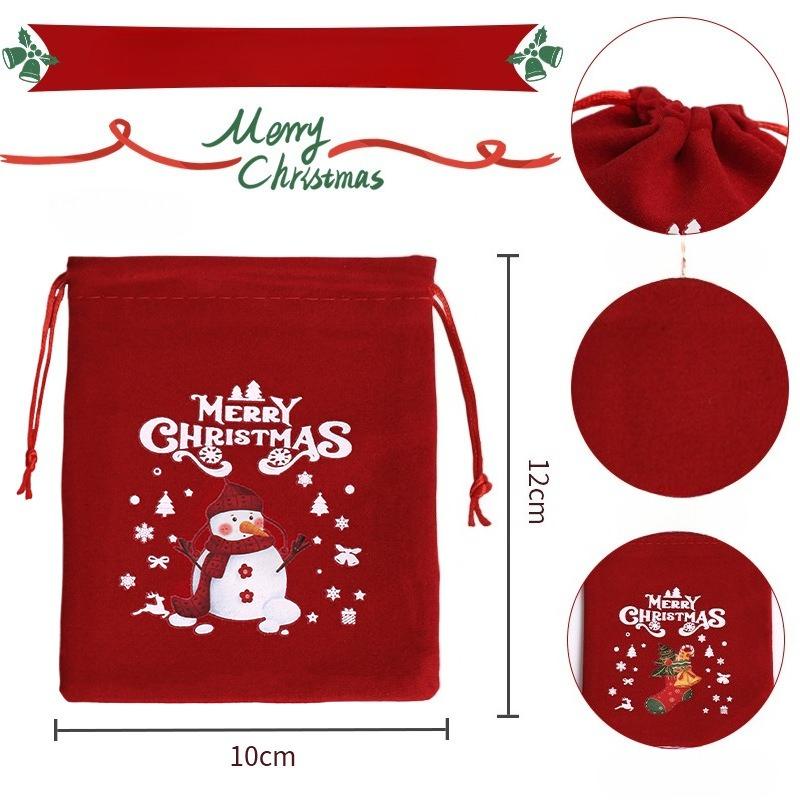 12Pcs Red Christmas Velvet Bags Drawstring Santa Gift Pouch Candy Snack Wrapping Bag Christmas Wedding Party Favors Decoration