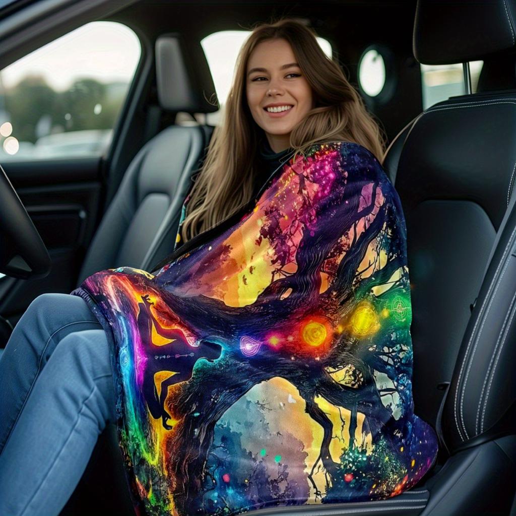 1pc Meditation Under the Tree Portable Blanket- Lightweight Throwfor Sofa, Travel, Camping, Livingroom, Office, Couch, Chair, and Bed - Digi