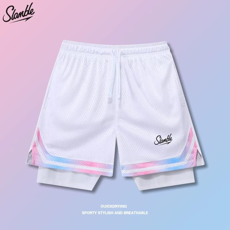 Slamball Fake Two-Piece Basketball Shorts Sports Casual Pants Summer Children's Basketball Shorts Running Fitness Pants