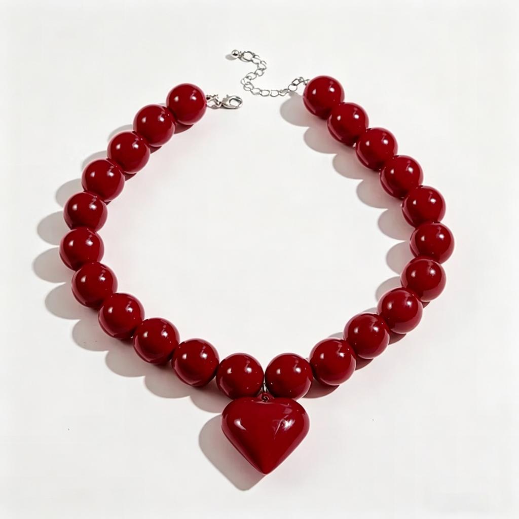 Exaggerated Round Bead Heart Pendant Necklace for Women Adjustable Chain Choker Party Jewelry Gift