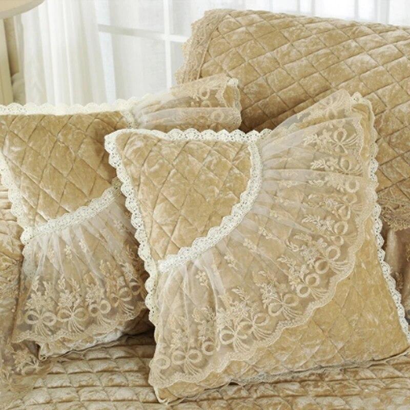 European Vintage Soft Thicken Velvet Quilted Sofa Cover Lace Decor Short Plush Couch Covers For Living Room L Shaped Sofa Towel