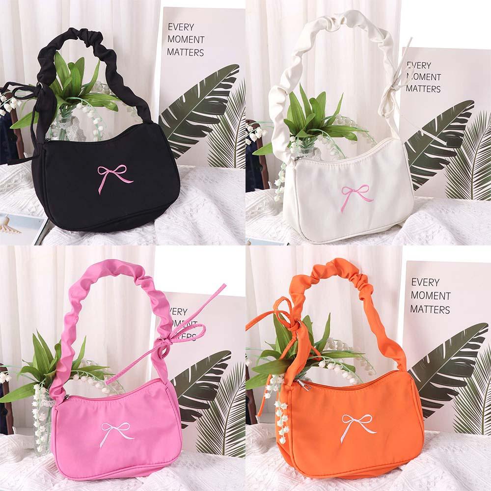 

Sweet Bow Pleated Armpit Bag Y2k-Style Women Handbag Portable Bowknot Shoulder Bag Girls помаранчевий