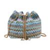 Modische ethnische Stil Stroh gewebte Eimer Tasche Damen Tasche Sommer Neu Kontrastfarbe Umhängetasche Trendige Kette Umhängetasche