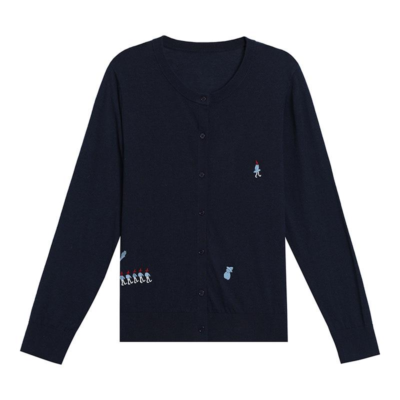 Mulberry Silk Wool Three-Dimensional Embroidery Round Neck Women's Casual Knit Cardigan