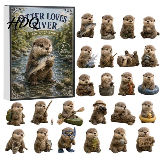 Adventskalender für Kinder Otter Kalender 2026 24 Tage 2D Flache Acryl-Anhänger Weihnachten Einzigartiger Feiertags-Countdown-Kalender Niedliche Cartoon H