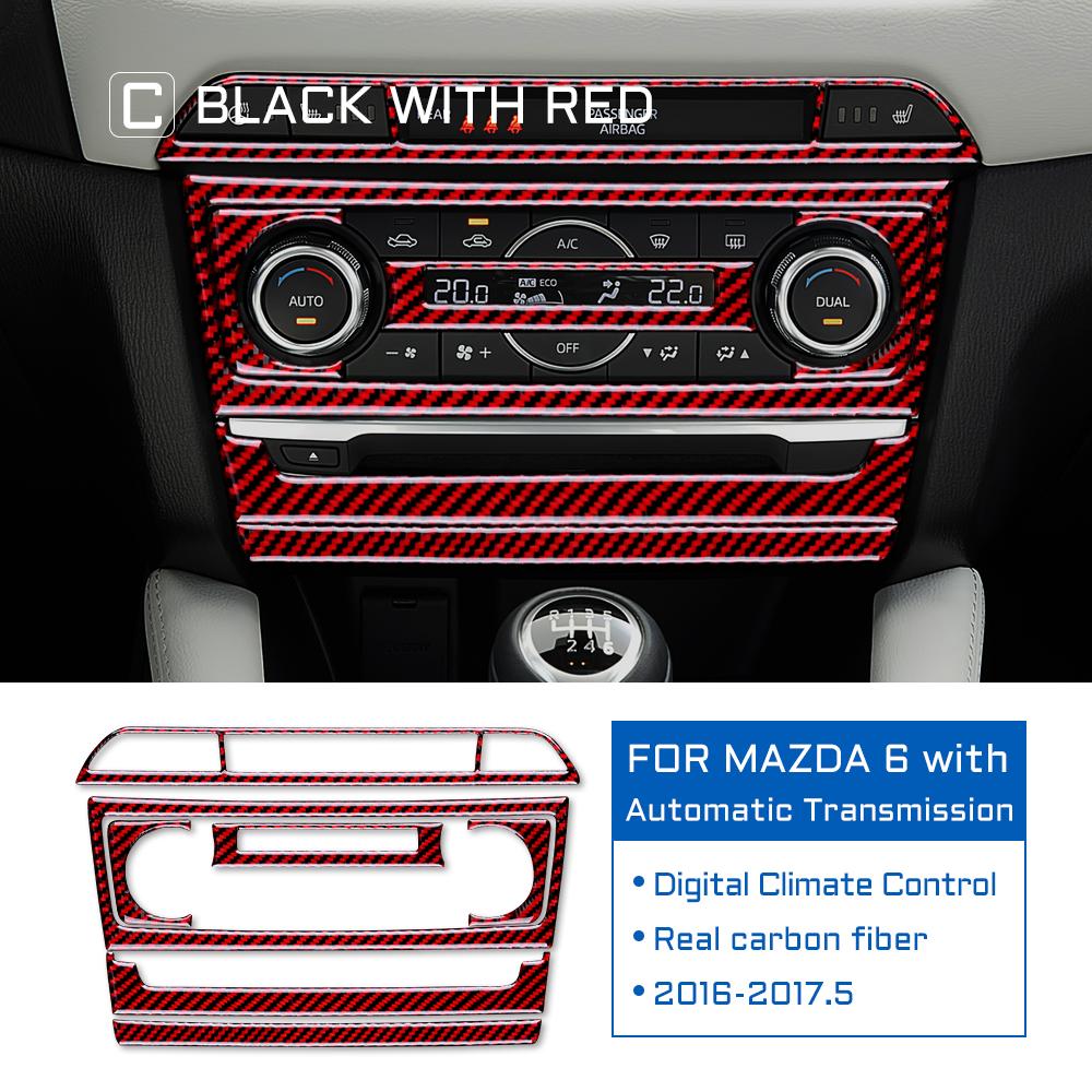 Real Carbon Fiber Car Digital Control Accent AC CD Panel Cover for Mazda 6 Automatic Transmission 2016 2017 Trim Accessories.