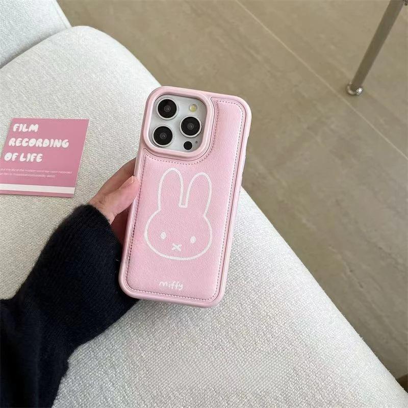 Line Miffy Rabbit bulge bag leather pattern for iPhone17Promax mobile phone case Apple 16 cute 15 soft 14 sets