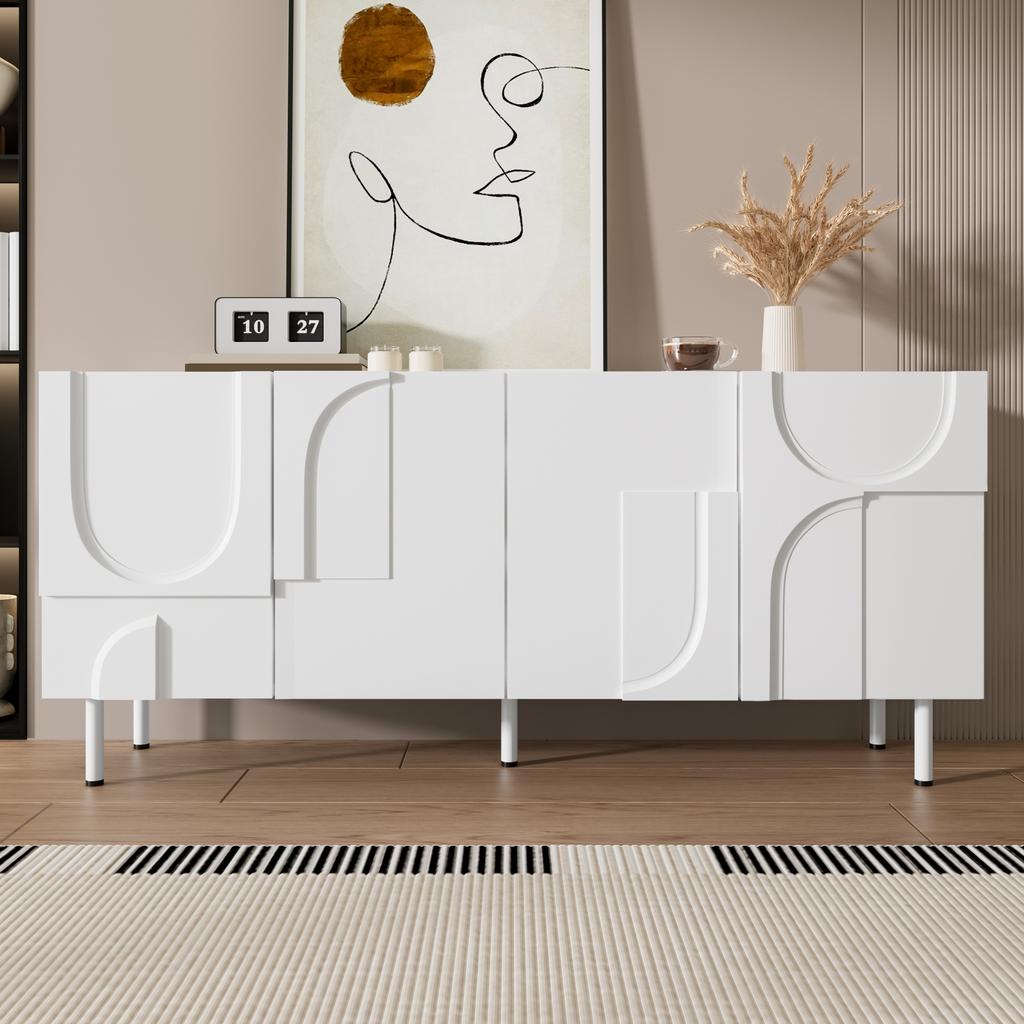 Geometric Designer Dining Room Sideboard with Irregular Curves, Multiple Storage, and Stylish White – Perfect for Minimalism & Modern Decor