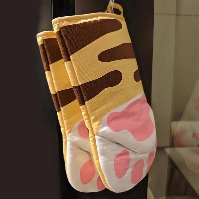 1Pc Cartoon Cat Paw Oven Mitt Microwave Oven Gloves Long Cotton Insulation Anti-Scald Non-Slip Baking Glove Microwave Kitchen