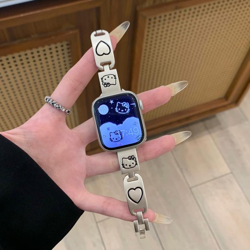 Thin Metal Graffiti Hello Kitty Love Strap for Apple Watch 8 - Women's iWatch976
