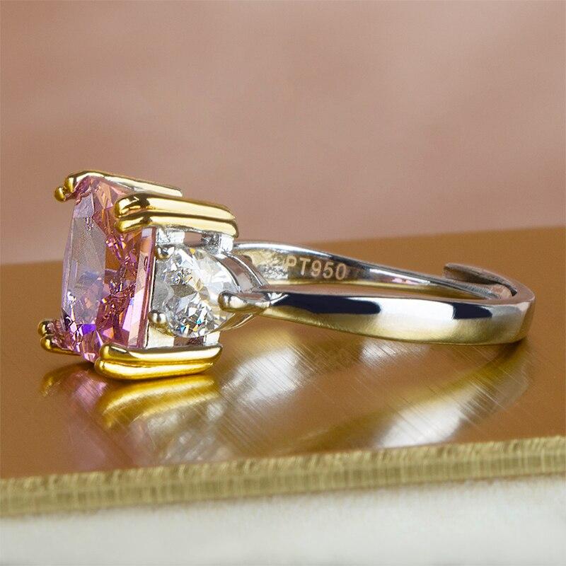 BELLA BOX Simulation Pink Tourmaline Vintage Ring Open Tune Zircon Square Ladies Ring Boutique Jewelry