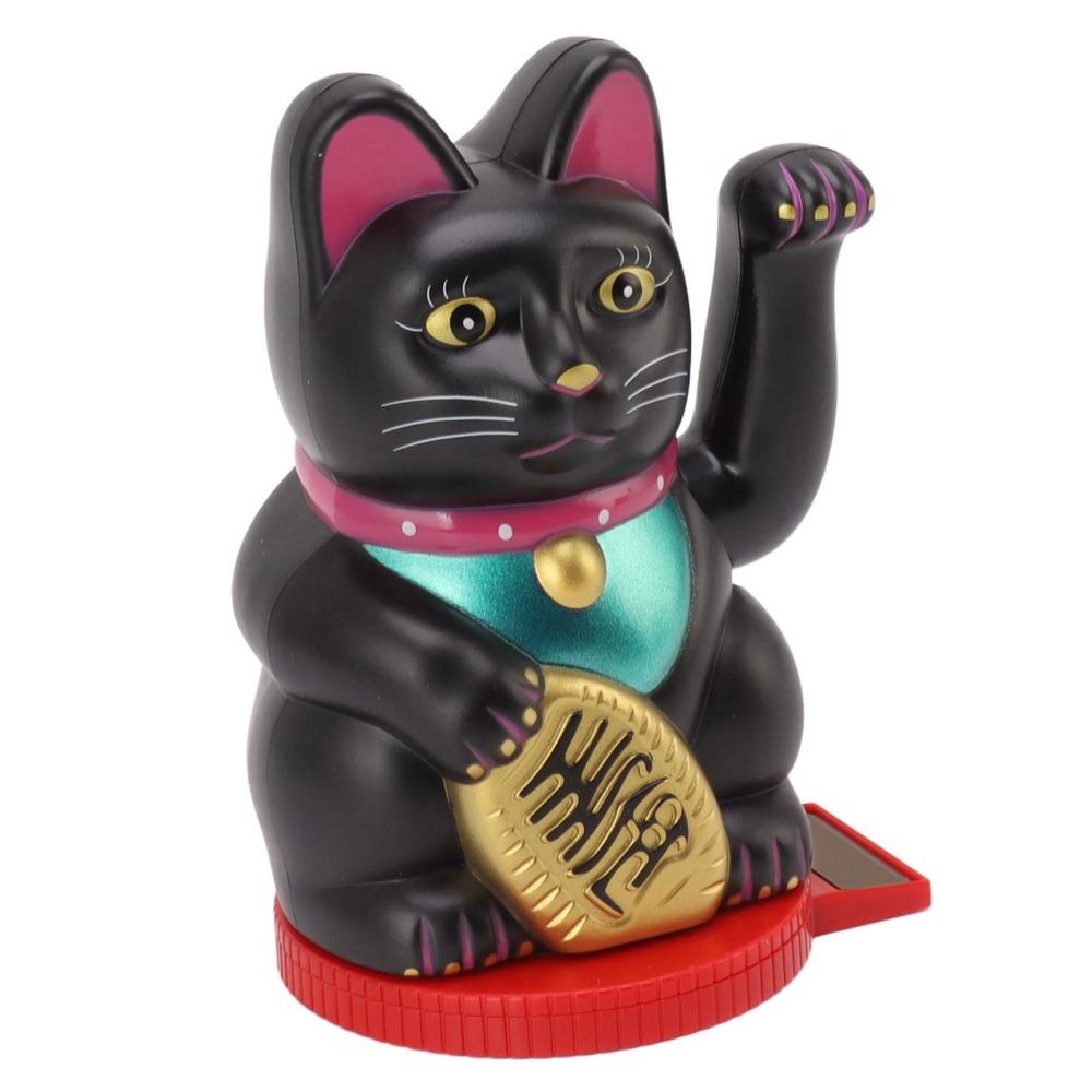 Plastic Rotatable Base Fortune Cat White & Gold & Black Car Dashboard Cat Ornament Home Decoration