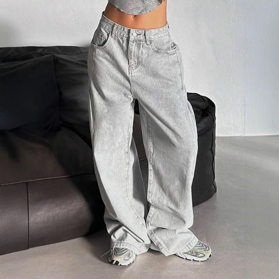 High Waist Straight Jeans Damen Locker Lässig Denim Hose Tägliche Straßenhose