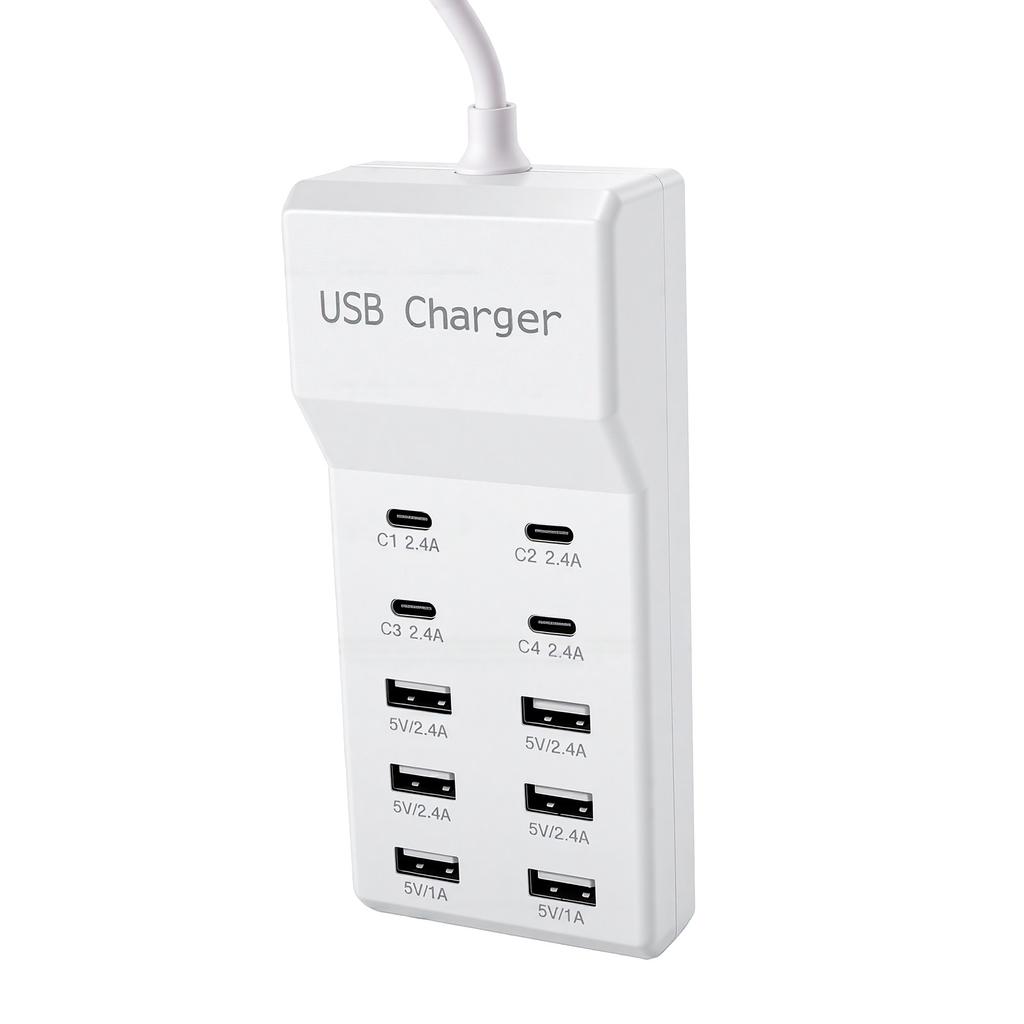 10 Port USB Power Strip 50W Smart Space Saving USB Charging Station for Home Travel Use