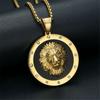 Punk Big Round Lion Head Pendant Male Gold Color Stainless Steel CZ Animal Necklaces For Men  Party Jewelry Gift 2025