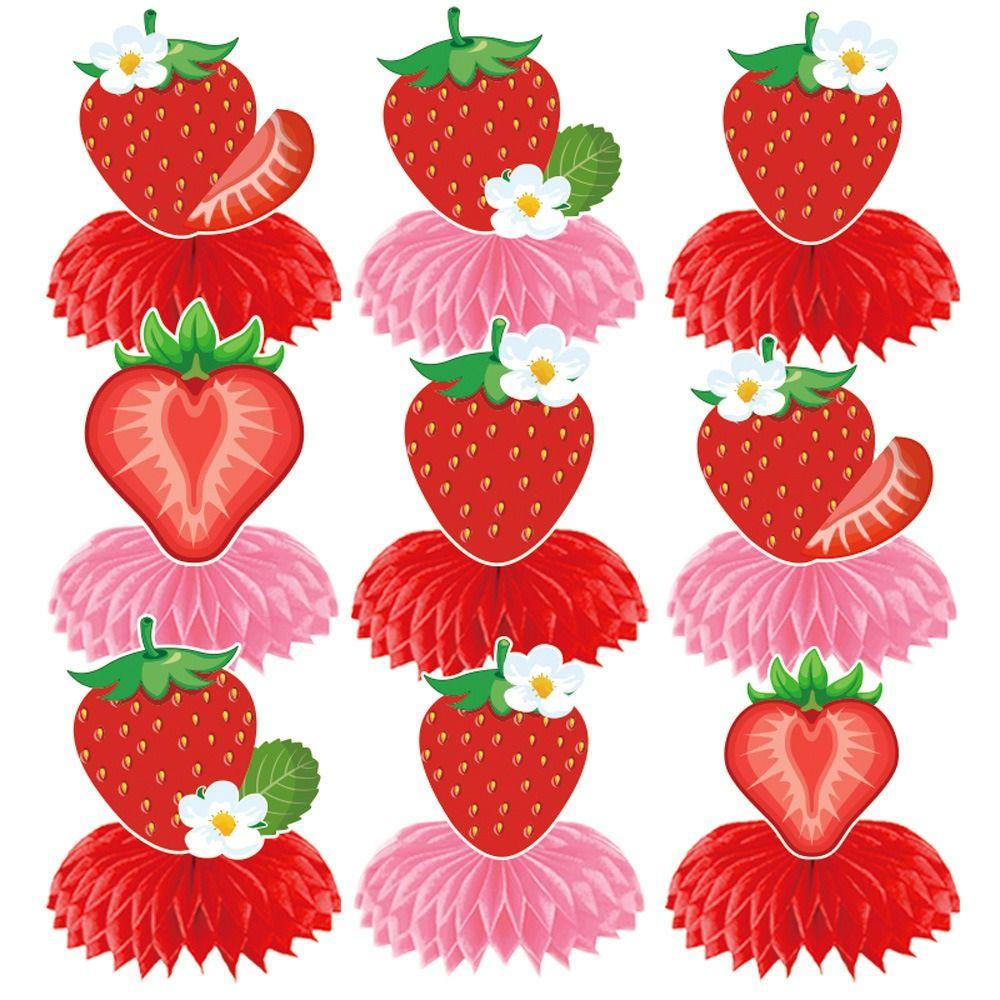 Cartoon Strawberry Honeycomb Ornament Creative Strawberry Hanging Banners  Photo Props