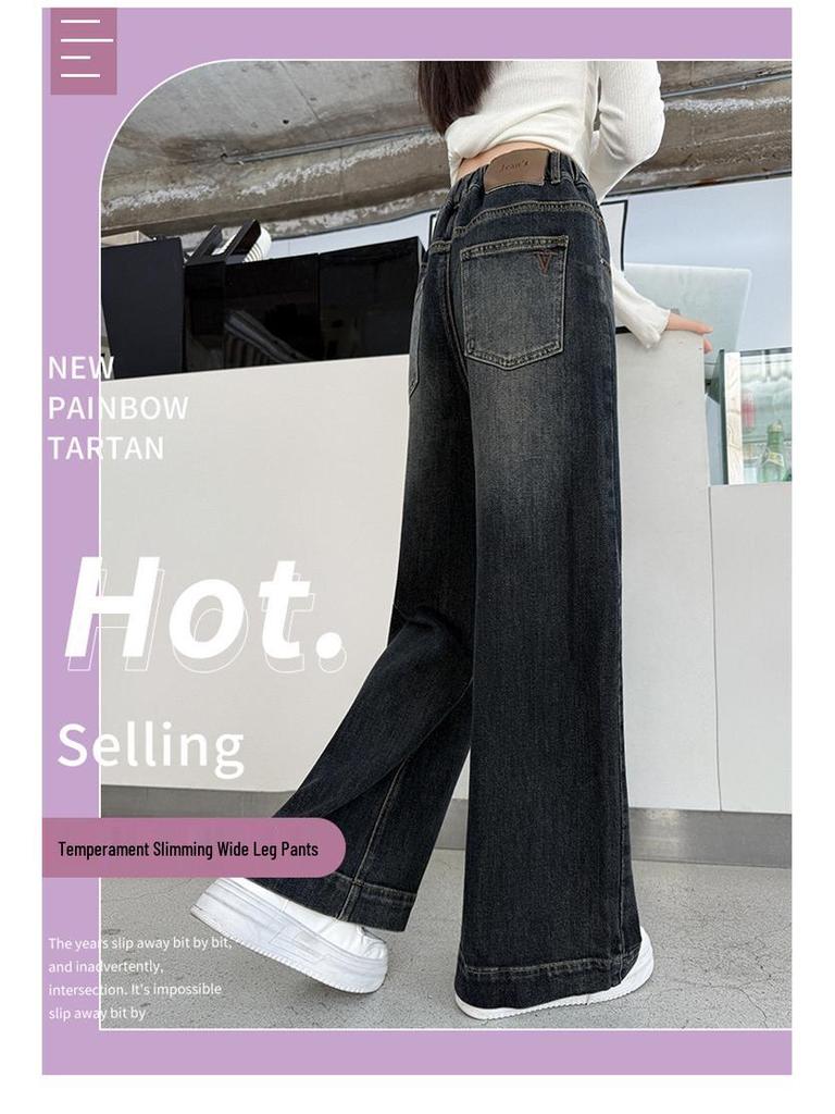 Herbst 2025 Mädchen Modische Bestickte Weitbeinjeans für Große Kinder