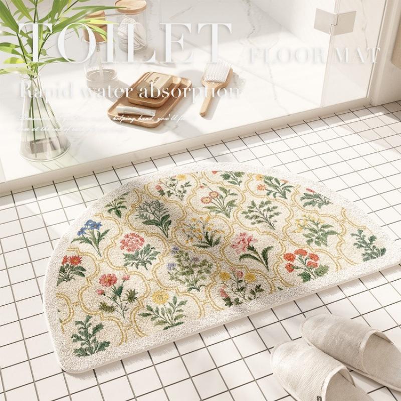 Floor Mat Bathroom Absorbent Mat American Floral Toilet Floor Mat Stain-resistant Door Mat Cashmere Mat