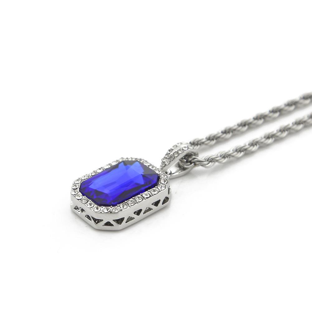 Men's Hip-Hop Diamond Gemstone Pendant Necklace - Trendy, Versatile Alloy Jewelry