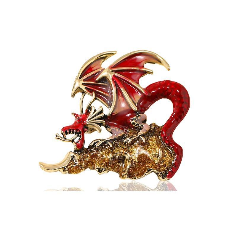 Retro Oil Drip Cartoon Dragon Shape Brooch Zodiac Personality Suit Coat Accessories Pin Jewelry