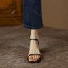 Fashion Ankle Strap Middle Heeled Sandals Women Fashion Pu Leather Square Toe Sandales Woman Summer Buckle Party Pumps Shoes Female