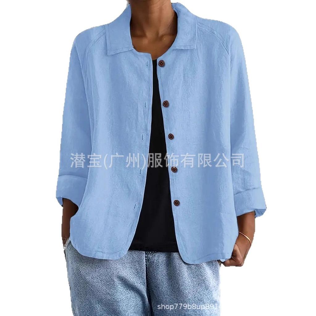 3/4 Sleeve Blazer with Red Buttons and Notched Lapel for Women