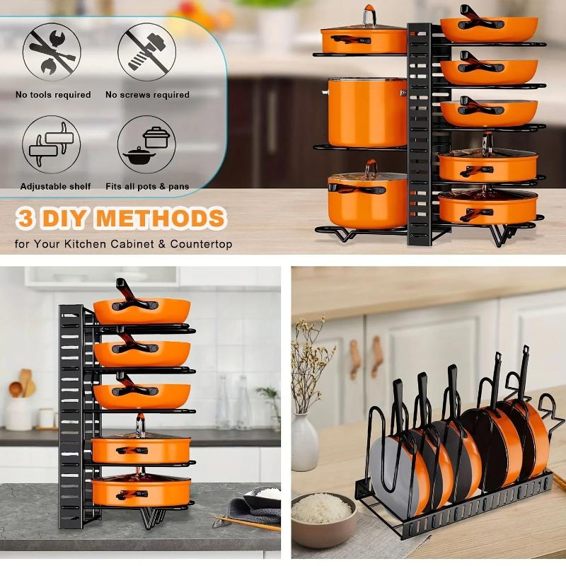 5th/8th Floor Pots Pans Organizer for Cabinet Upgraded Pots and Pans Organizer Rack for Kitchen Storage Pot Lids Organizer Rack