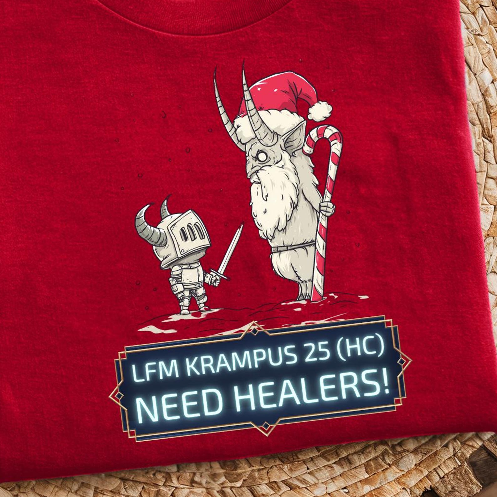 Funny Krampus Gamer Shirt, WoW LFM Raid Healer Parody S