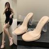 European and American Foreign Trade Large Size Transparent Crystal High Heel Cool Slippers Women 2025 New Internet Celebrity Rhinestone Outer We