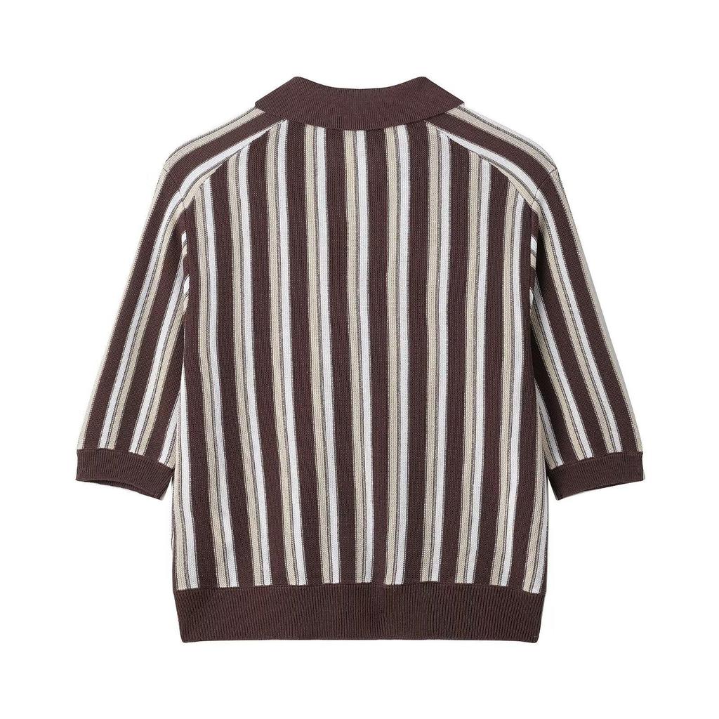 Spring 2025 Women's European & American Striped Knit Polo Cardigan