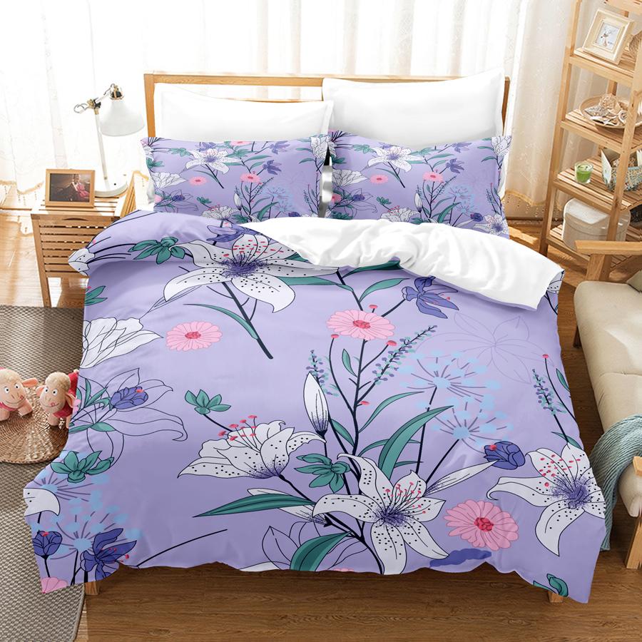 Blue Flower Duvet Cover Queen Size With Zipper Pillowcase 3D Floral Bedding Set 3pcs 2pcs Full King Twin Single Double Bed Thin